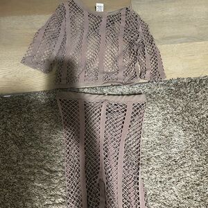 Fashion Nova Brown Mesh Two-Piece Set